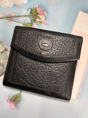 🦆 DOONEY & BOURKE TRIFOLD BLACK PEBBLED LEATHER KISSLOCK POUCH COIN BAG VINTAGE